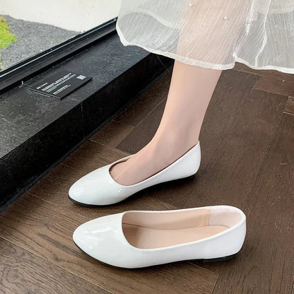Women's Uniform Leather Shoes Spring Autumn Women Causal Flat Shoes Formal Versatile Black Ladies Ballet Shoes Non-slip Loafers