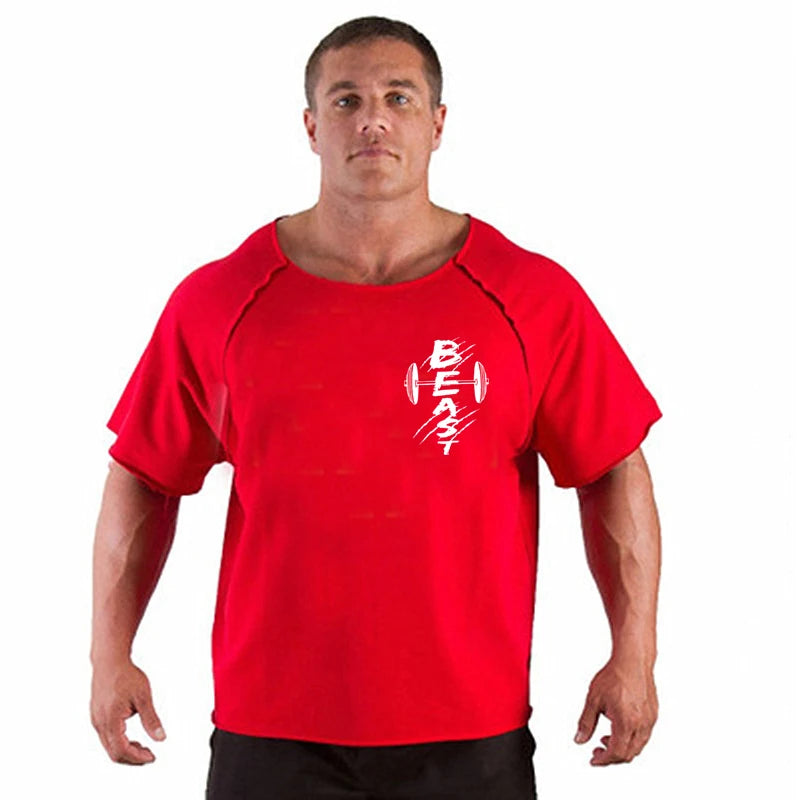 Men's T Shirts Fitness Men Bodybuilding Shirt Batwing Sleeve Rag shirt Gym Fitness Muscle Running T shirt