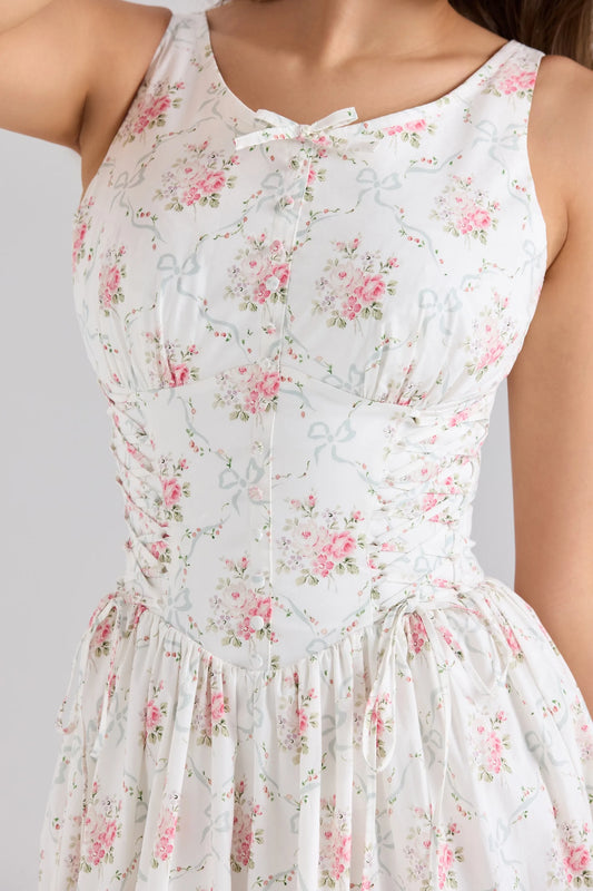 French printed waist-binding dress for women 2025 new style temperament slim mid-length floral dress