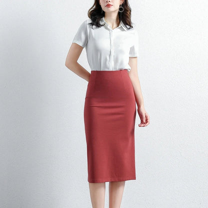 Women Elegant OL Bodycon Skirts Office Faldas Saia Work Slim Fit Jupe Autumn Fashion High Waist Solid Knee-length Skirt