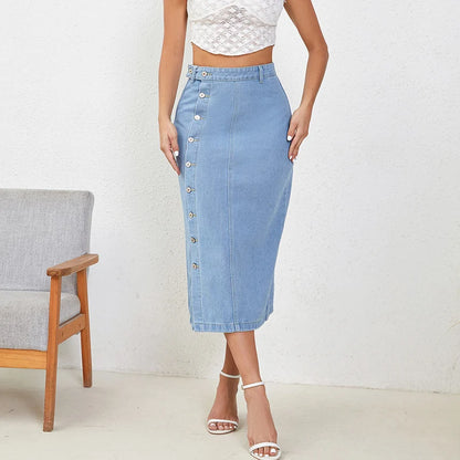 Female High Waist Fashion Vintage Designer Skirts Girls Elegant Side Slit Dress Women Gothic Clothes Light Blue Straight Skirts