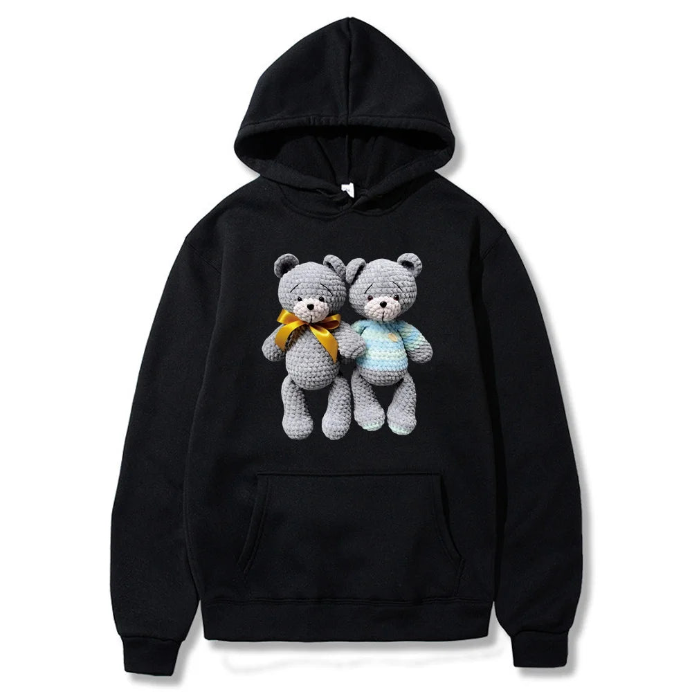 Hoodies Fashion Men Women Top Cute Bear Print Long Sleeve Sweatshirt Casual Loose Blouse Harajuku Pullover All-match Streetwear