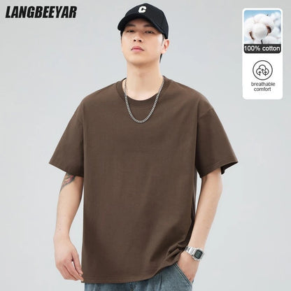 Man t Shirts 100 % Cotton High Quality New Summer Brand Tops Classic Plain Round Neck Short Sleeve Casual Fashion Men Clothes