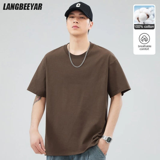 Man t Shirts 100 % Cotton High Quality New Summer Brand Tops Classic Plain Round Neck Short Sleeve Casual Fashion Men Clothes