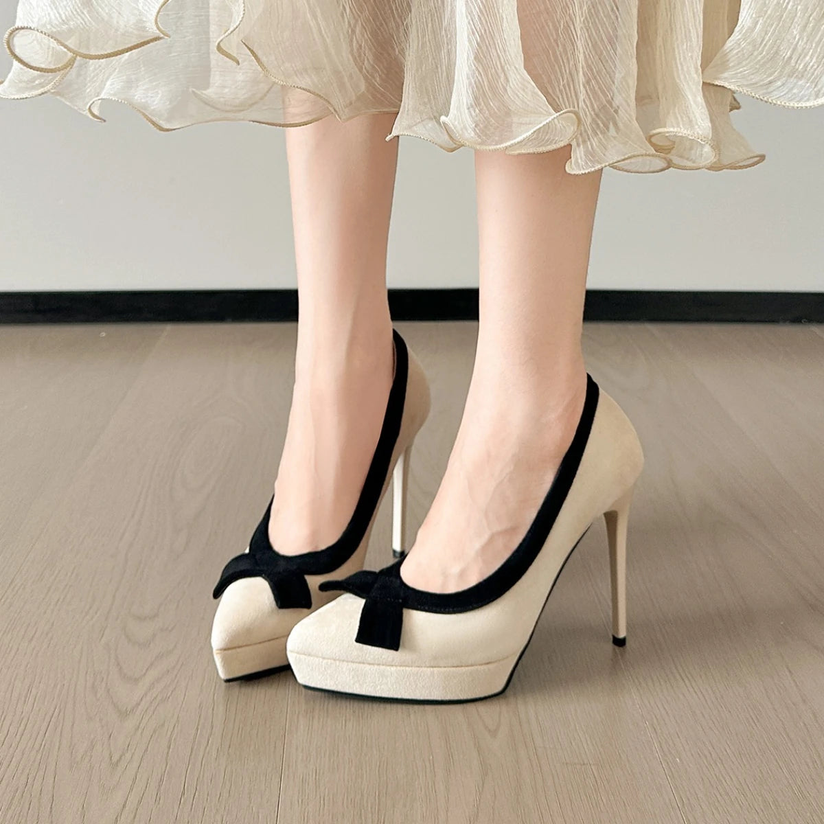 2025 Spring Autumn Suede Shoes for Woman Fashion Pointed Toe High Heels Butterfly-Knot Sexy Elegant Platform Pumps for Women