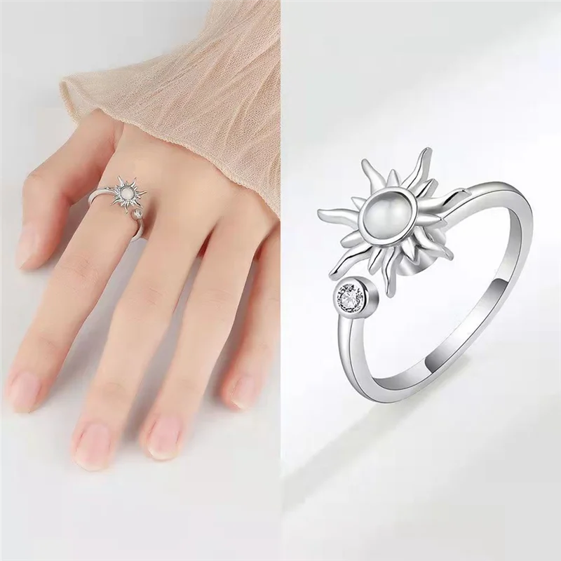 Rotatable Adjustable Rings for Women Men Relax Ring Aesthetic Jewelry Gift Fashion Ring A 2PCS