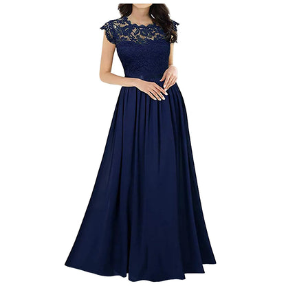 Wedding Dress Women Round Neck Short Sleeve High Waist Evening Long Dresses Lace Floral Gown Party Elegant Vestidos 2025