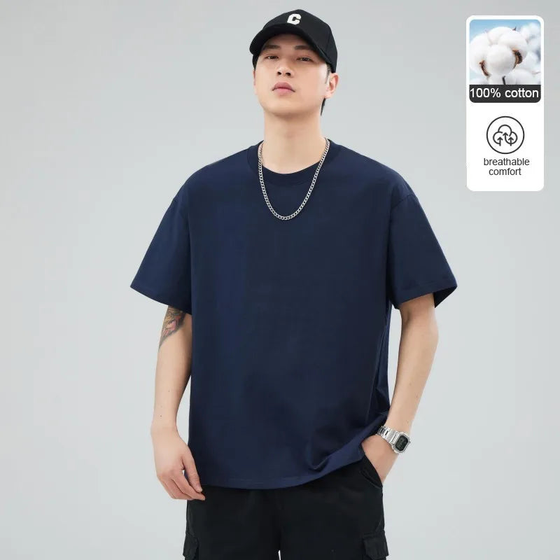 Man t Shirts 100 % Cotton High Quality New Summer Brand Tops Classic Plain Round Neck Short Sleeve Casual Fashion Men Clothes