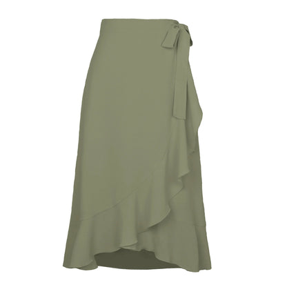 Long Skirts For Womens 2025 Summer Fashion Lace Up Ruffles Solid Color High Waist Bodycon Skirt Female Casual Chiffon Skirt