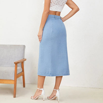 Female High Waist Fashion Vintage Designer Skirts Girls Elegant Side Slit Dress Women Gothic Clothes Light Blue Straight Skirts