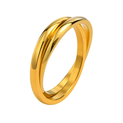 Contemporary Interlocked Rolling Rings for Women Party Jewelry, Gold Color Stainless Steel Circle Stackable Finger Band