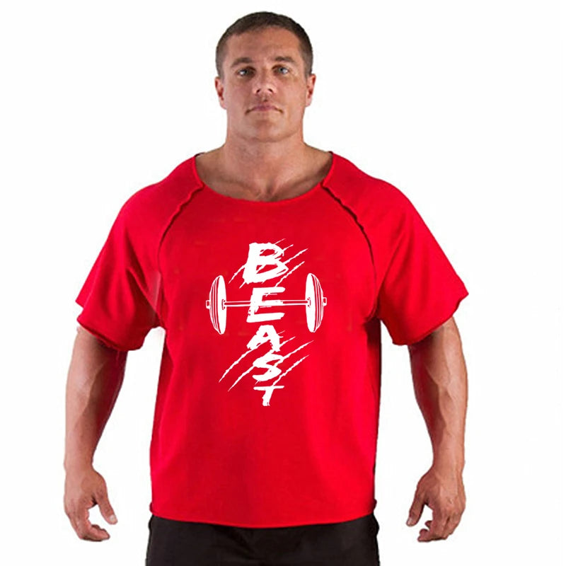 Men's T Shirts Fitness Men Bodybuilding Shirt Batwing Sleeve Rag shirt Gym Fitness Muscle Running T shirt