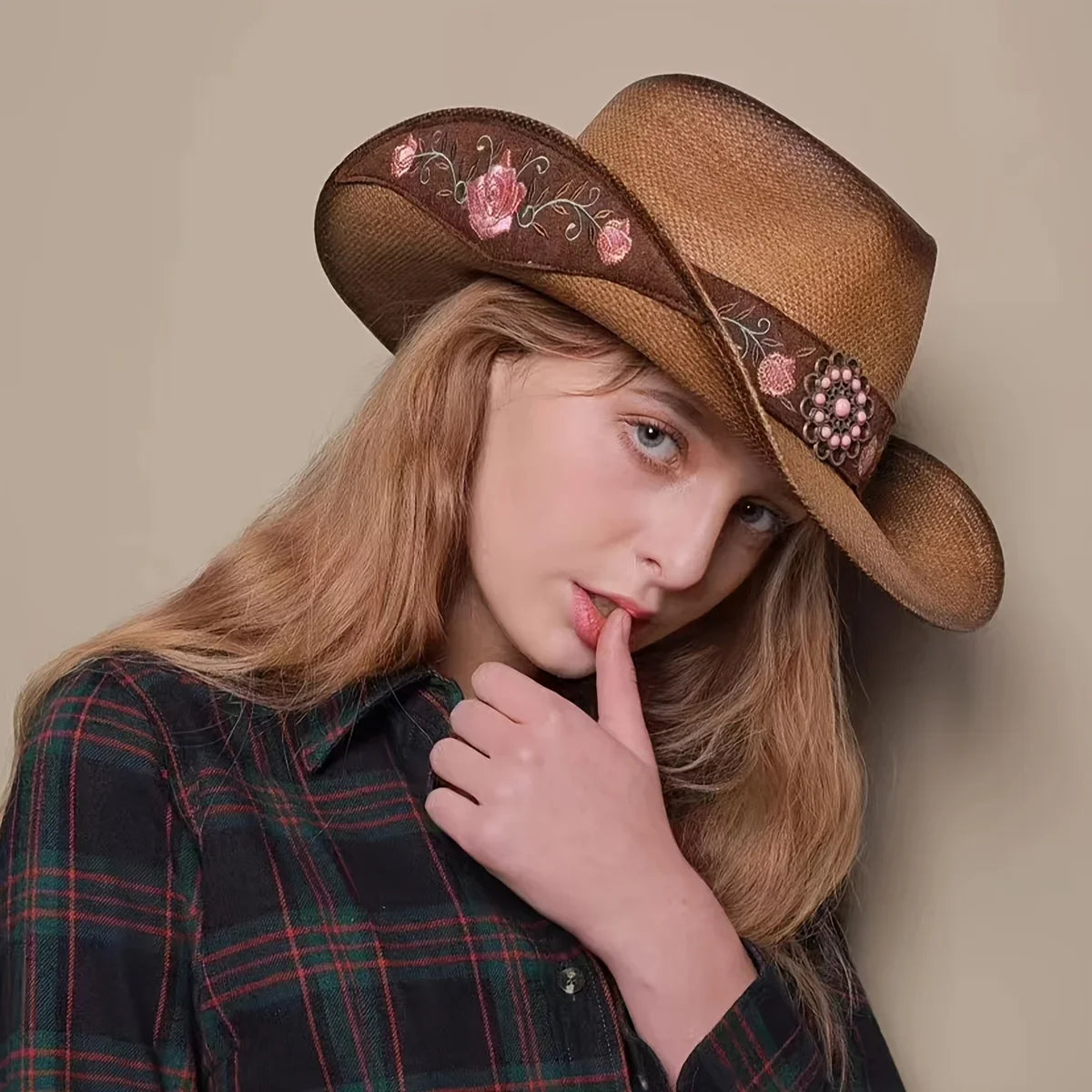Large-brimmed Western Cowboy Hat, Outdoor Riding Hat, Beach Sun Hat, Ethnic Embroidered Flower Hat, Dance Party Hat Beach Hat