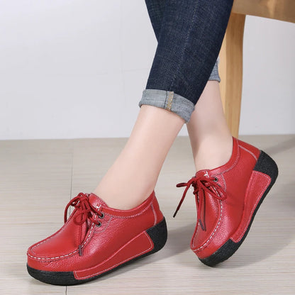 Women Platform Shoes Sneakers Fashion Leather Casual Flats Shoes Comfortable Thick Bottom Vulcanize Shoes Female Loafers Shoes