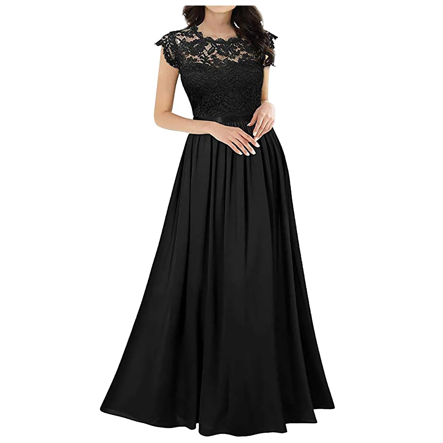Wedding Dress Women Round Neck Short Sleeve High Waist Evening Long Dresses Lace Floral Gown Party Elegant Vestidos 2025
