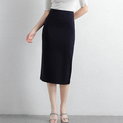 Women Elegant OL Bodycon Skirts Office Faldas Saia Work Slim Fit Jupe Autumn Fashion High Waist Solid Knee-length Skirt