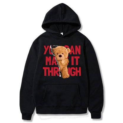Hoodies Fashion Men Women Top Cute Bear Print Long Sleeve Sweatshirt Casual Loose Blouse Harajuku Pullover All-match Streetwear