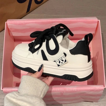 Women Pu Leather Platform Sneakers 2025 Autumn Fashion Anti Slip Thick Bottom Sport Shoes Flats Casual Vulcanized Shoes