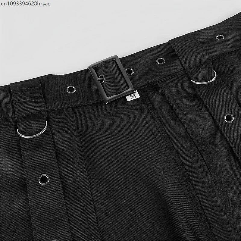 Irregular Skirts For Men Black High Waist Gothic Pleated Steampunk Rock Double Breasted Long Skirt Halloween Party Costumes