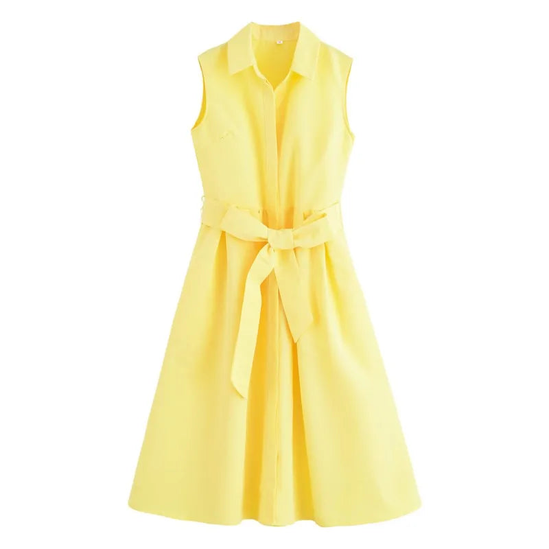 Women's waist belt shirt dress autumn lapel women's dress button up long skirt casual ruffled women's party dress