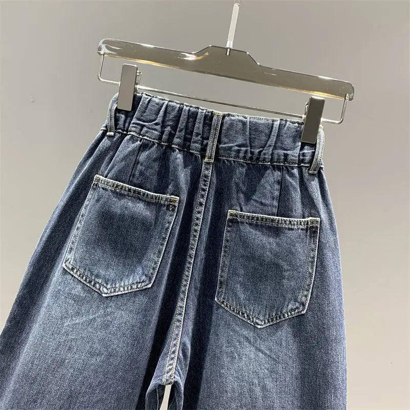 High Waist Women's Jeans Vintage BF Style Streetwear Loose Fashion Elastic   Denim Versatile  Wide Leg Pants Z13