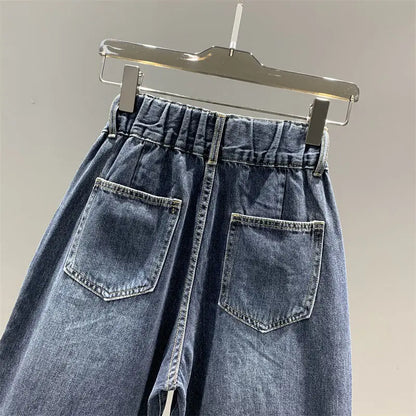 High Waist Women's Jeans Vintage BF Style Streetwear Loose Fashion Elastic   Denim Versatile  Wide Leg Pants Z13