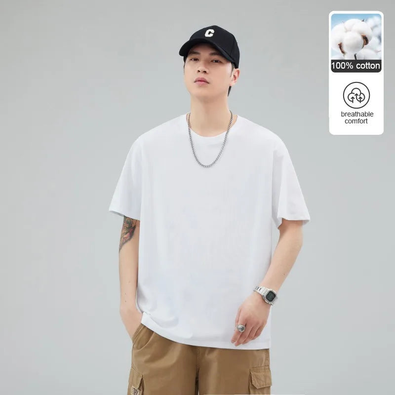 Man t Shirts 100 % Cotton High Quality New Summer Brand Tops Classic Plain Round Neck Short Sleeve Casual Fashion Men Clothes