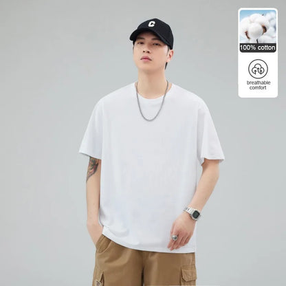 Man t Shirts 100 % Cotton High Quality New Summer Brand Tops Classic Plain Round Neck Short Sleeve Casual Fashion Men Clothes