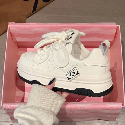 Women Pu Leather Platform Sneakers 2025 Autumn Fashion Anti Slip Thick Bottom Sport Shoes Flats Casual Vulcanized Shoes