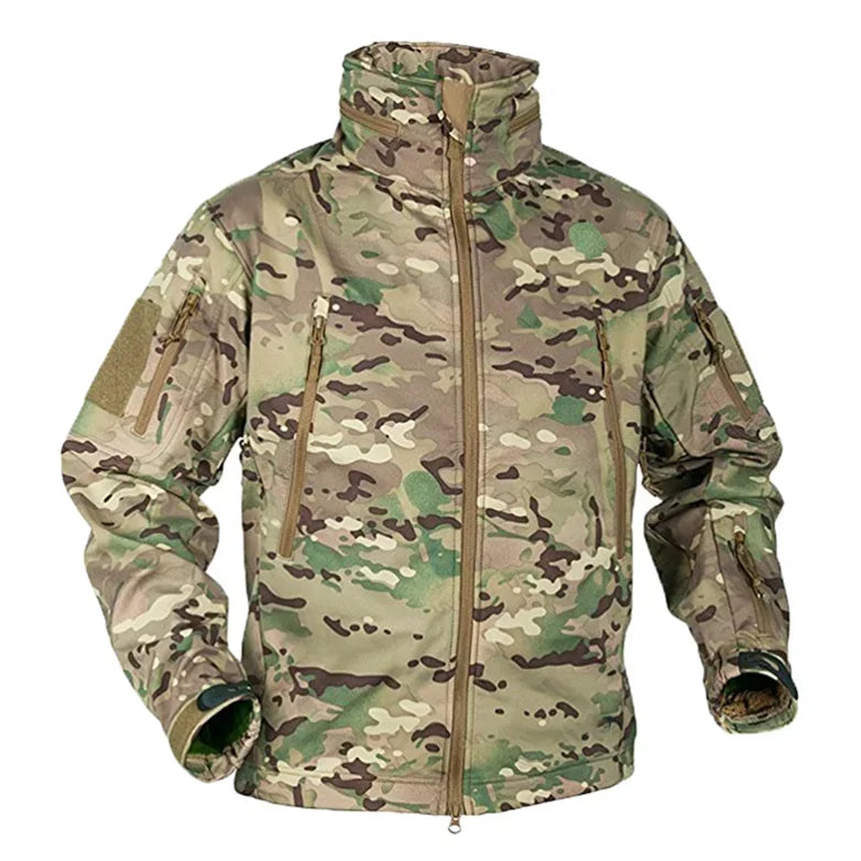 Men Fleece Jacket Tactical Jackets Waterproof Camo Coats Multi-pockets Hunting Clothes Hood Windbreakers Keeping Warm Clothing