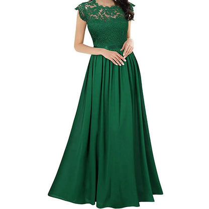 Wedding Dress Women Round Neck Short Sleeve High Waist Evening Long Dresses Lace Floral Gown Party Elegant Vestidos 2025