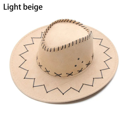 Vintage Wide Brim Cowboy Hat Women Men Dress Dance Party Stage Performance Jazz Cap Panama Fedora Hat