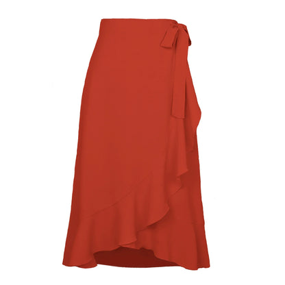 Long Skirts For Womens 2025 Summer Fashion Lace Up Ruffles Solid Color High Waist Bodycon Skirt Female Casual Chiffon Skirt