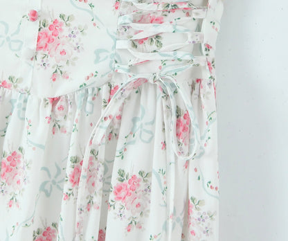 French printed waist-binding dress for women 2025 new style temperament slim mid-length floral dress