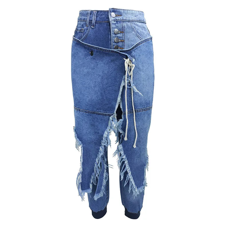 High Waist Jeans 2025 Women's New Fashion Street Dress Lace-Up Spring Casual Wash Retro Hole Patchwork Skinny Cropped Pants