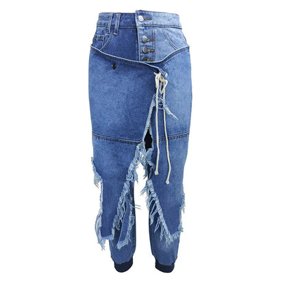 High Waist Jeans 2025 Women's New Fashion Street Dress Lace-Up Spring Casual Wash Retro Hole Patchwork Skinny Cropped Pants