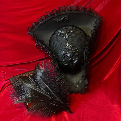 Pirate Hat Retro Gothic Countess Pearl Triangle Hat Women Halloween CosPlay Pirate Feather Hat Costume Accessories Props New