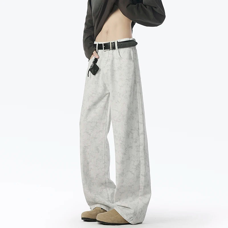 Men's High Street Style Elastic Waist Jeans Floor-Length Loose Fit Spring New Arrival Fashionable Casual Men's Denim Pants