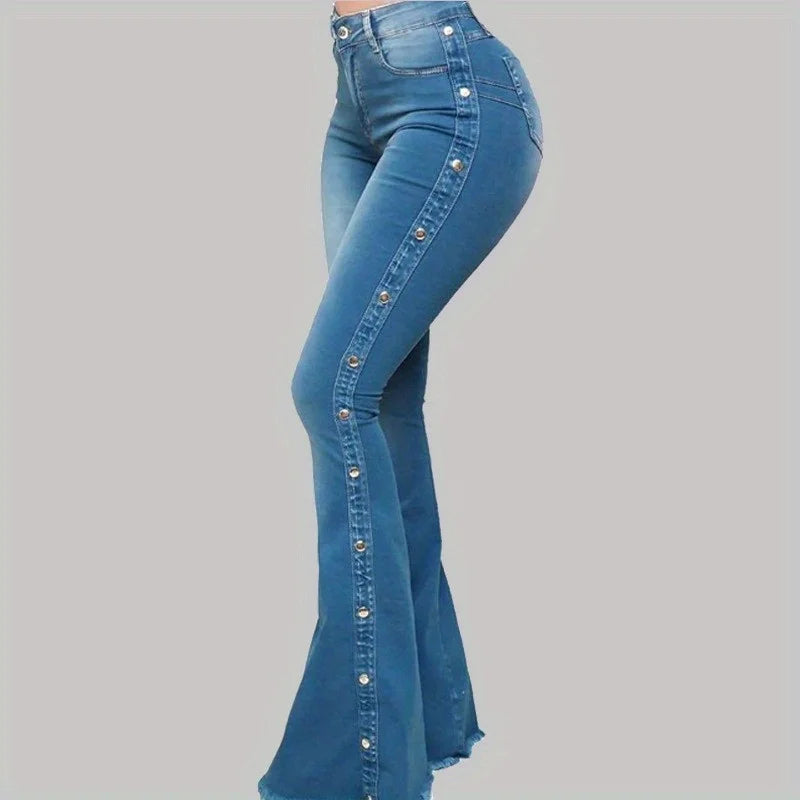 High Waist Elastic Floor Length Flared Jeans Costumes for Dress up and Cosplay