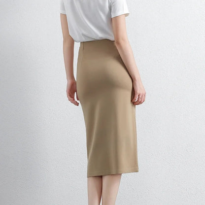 Women Elegant OL Bodycon Skirts Office Faldas Saia Work Slim Fit Jupe Autumn Fashion High Waist Solid Knee-length Skirt