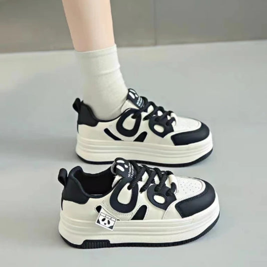 Women Pu Leather Platform Sneakers 2025 Autumn Fashion Anti Slip Thick Bottom Sport Shoes Flats Casual Vulcanized Shoes