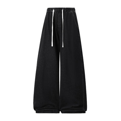 2025 New Elastic Waist Drawstring Solid Color Loose Fit Wide Leg Jeans Wide Leg Trendy High Waist Denim Pants for Men Women 3XL