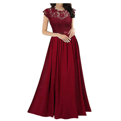 Wedding Dress Women Round Neck Short Sleeve High Waist Evening Long Dresses Lace Floral Gown Party Elegant Vestidos 2025