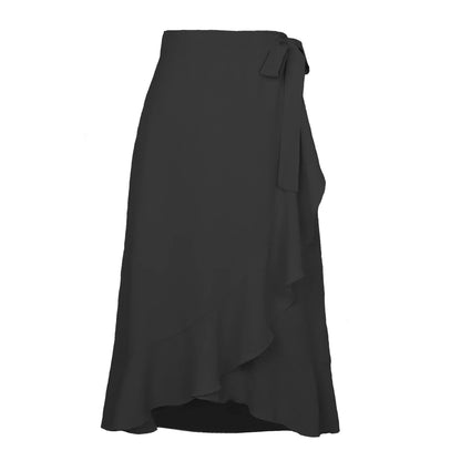 Long Skirts For Womens 2025 Summer Fashion Lace Up Ruffles Solid Color High Waist Bodycon Skirt Female Casual Chiffon Skirt
