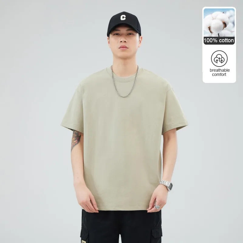 Man t Shirts 100 % Cotton High Quality New Summer Brand Tops Classic Plain Round Neck Short Sleeve Casual Fashion Men Clothes