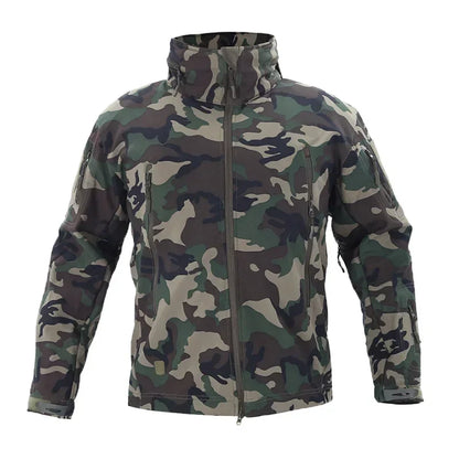 Men Fleece Jacket Tactical Jackets Waterproof Camo Coats Multi-pockets Hunting Clothes Hood Windbreakers Keeping Warm Clothing