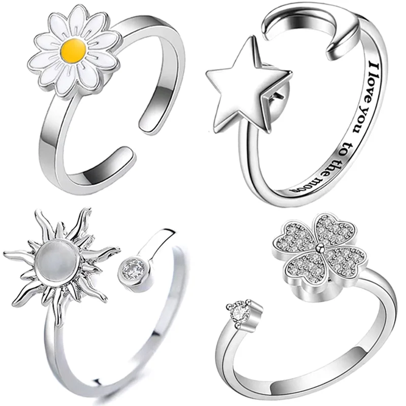 Rotatable Adjustable Rings for Women Men Relax Ring Aesthetic Jewelry Gift Fashion Ring A 2PCS