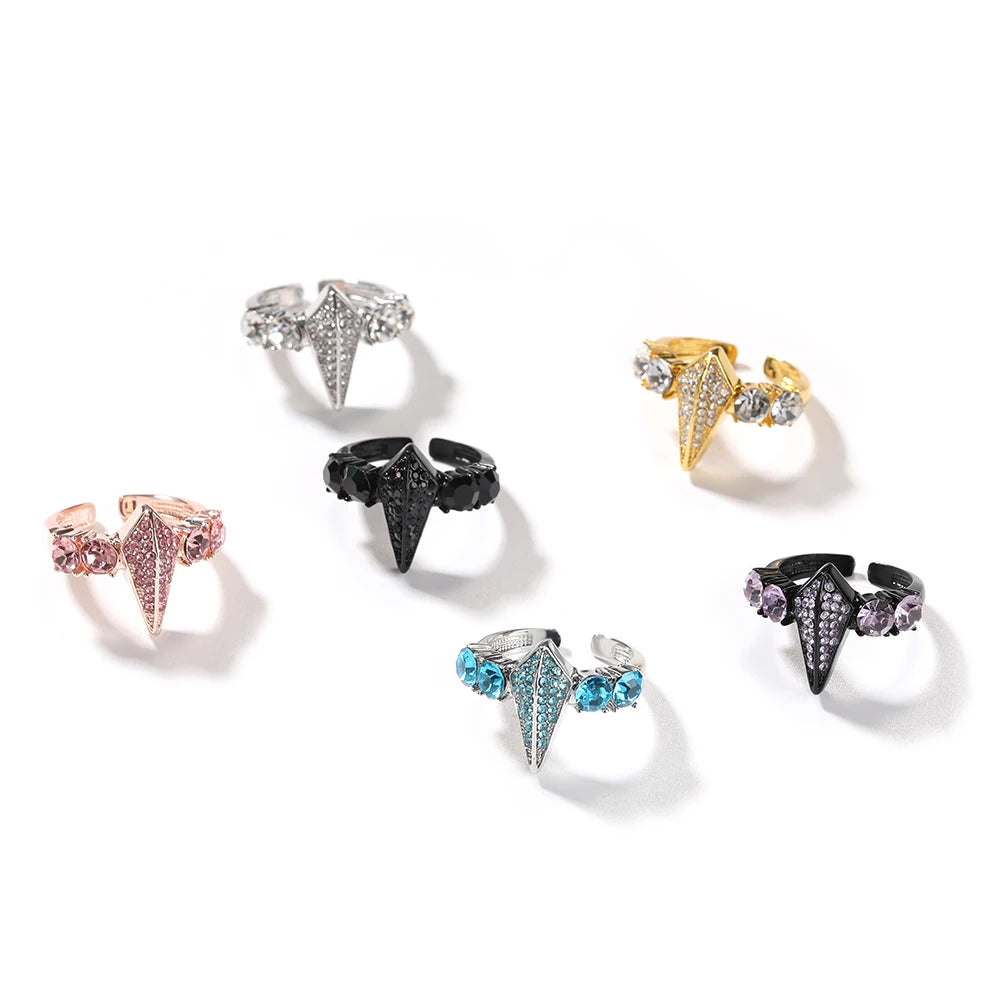 Hip Hop Iced Out Resizable Ring Full Rhinestonesbling Luxury New In Black Purple Rings Adjustable Size Jewelry For Women Men