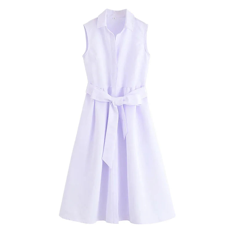 Women's waist belt shirt dress autumn lapel women's dress button up long skirt casual ruffled women's party dress
