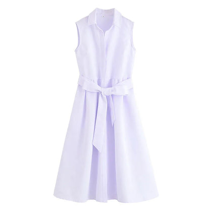 Women's waist belt shirt dress autumn lapel women's dress button up long skirt casual ruffled women's party dress